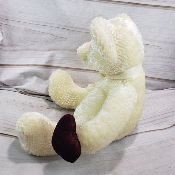 Russ L'amour Chenille Cream Valentine Teddy Bear Red Velvet Heart 12 Inch 4862 - Picture 7 of 11